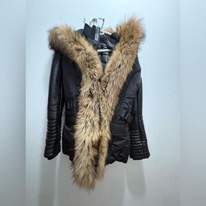 Luxurious Black Jacket with Real Raccoon Fur Trim